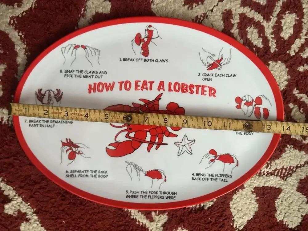 HOW TO EAT A LOBSTER Plastic Set Of 2 Plates/Trays Melamine Plastic 7 Steps! S7